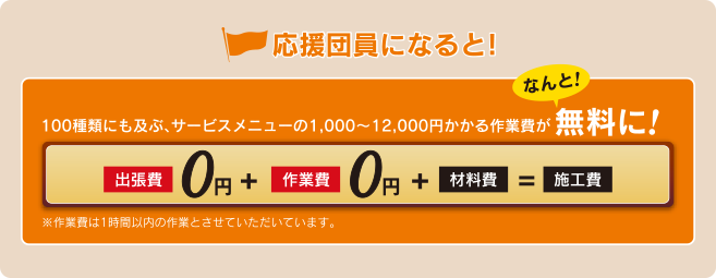 応援団になると100種類にも及ぶ、サービスメニューの1,000~12,000えんかかる作業費がなんと！無料に！